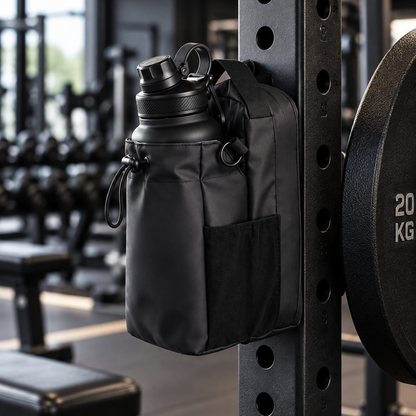 VEYNE Magnetic Gym Bag am Stahlrahmen eines Racks im Fitnessstudio